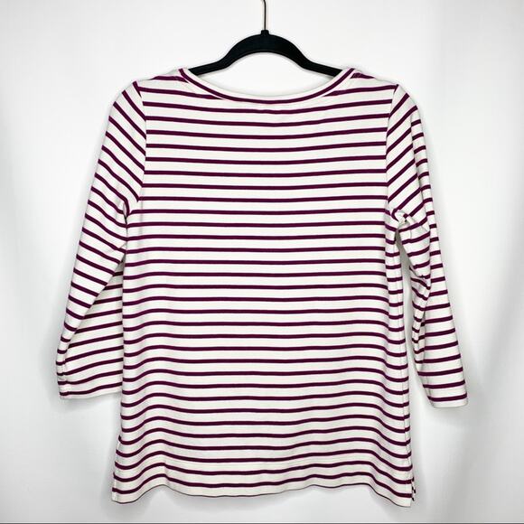 LAND'S END / purple white striped 3/4 sleeve embroidered floral top / S - Picture 2 of 7